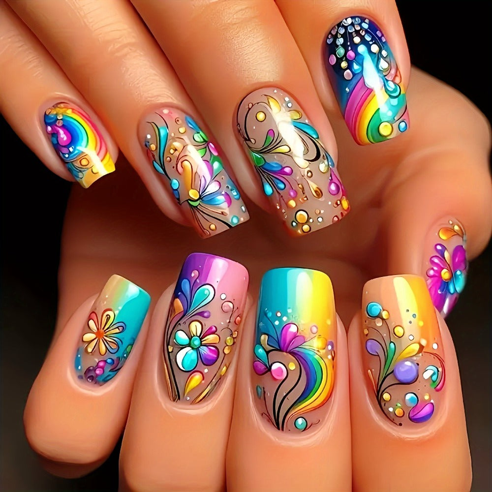 Set of 96 Almond-Shaped Press-On Nails (4 Packs) Featuring Sparkling Hearts And Glitter Details - Comes with Jelly Adhesive Tabs And a Nail File - Ideal for Valentine'S Day
