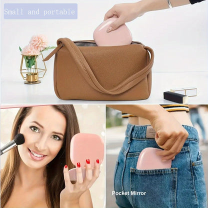 Handheld LED Makeup Mirror Foldable Double-Sided 1X & 2X Magnification - 3 Brightness Settings USB Rechargeable Portable Travel Mirror for Makeup Application
