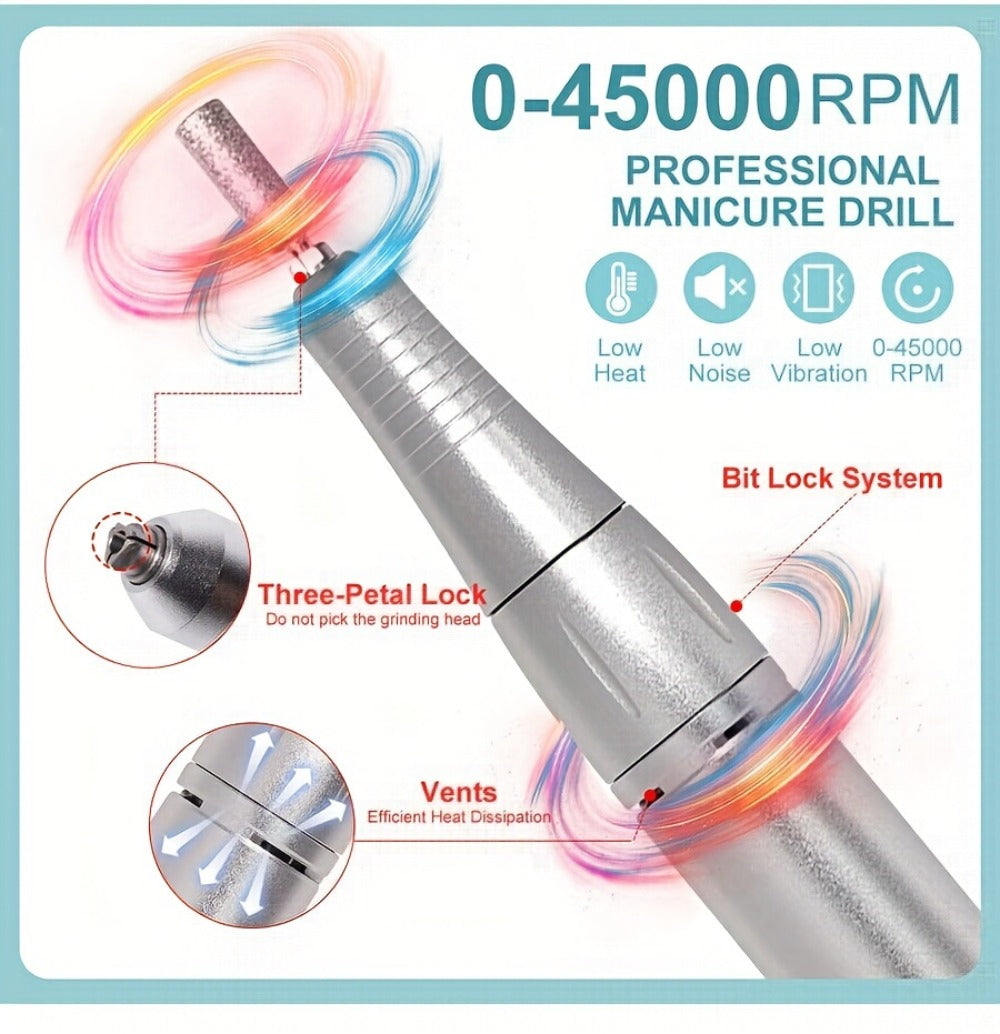45000RPM Adjustable Speed Low-noise Nail Drill Cordless Display Power Portable Nail File Nail Grinder Suitable for Home Nail Salon Gel Nail Polishing for Nail Salon And Home