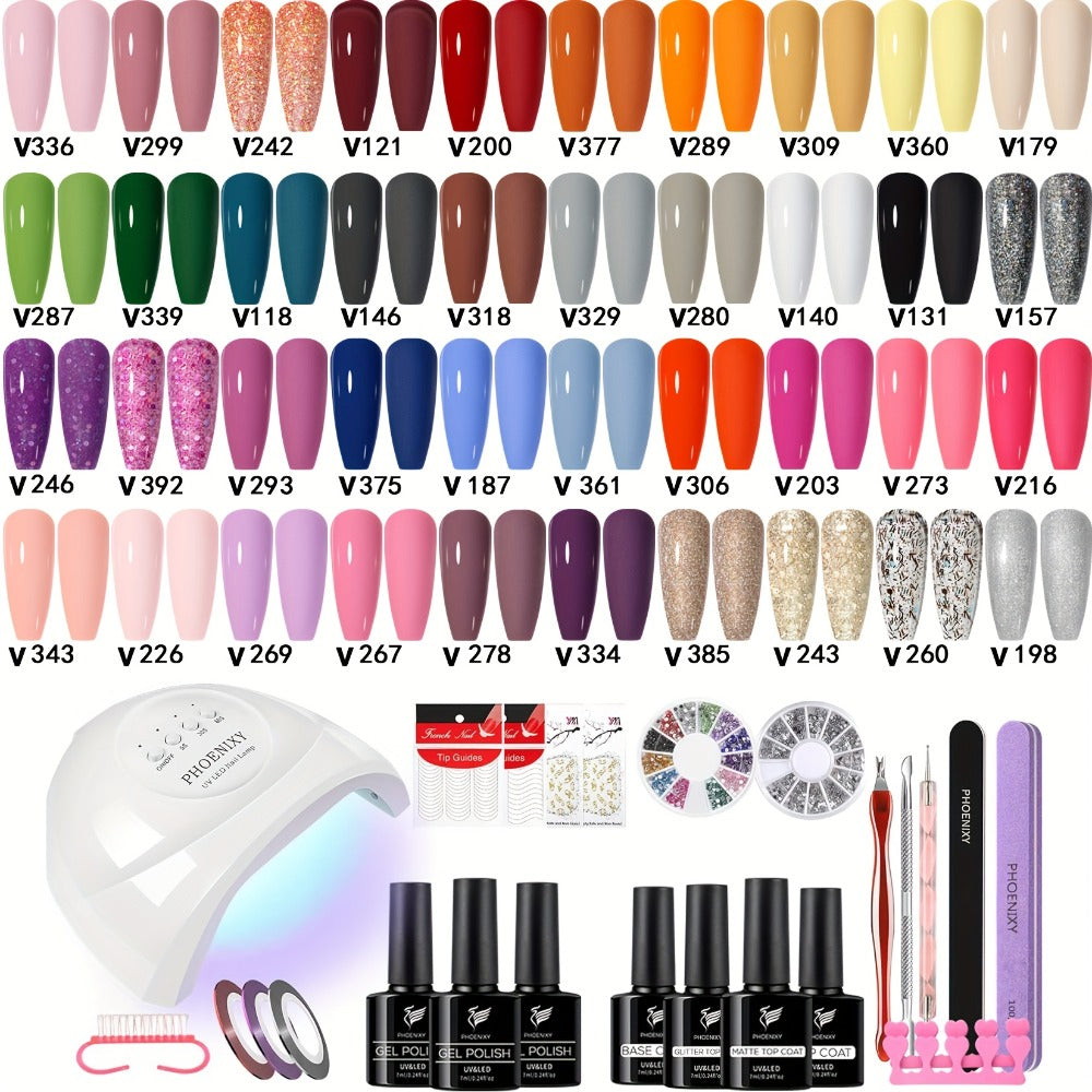 PHOENIXY 61pcs Gel Nail Polish Kit with U V Light, 40 Colors Gel Nail Polish Set Manicure Starter Gel Nail Kit Base Top Coat Gifts for Women