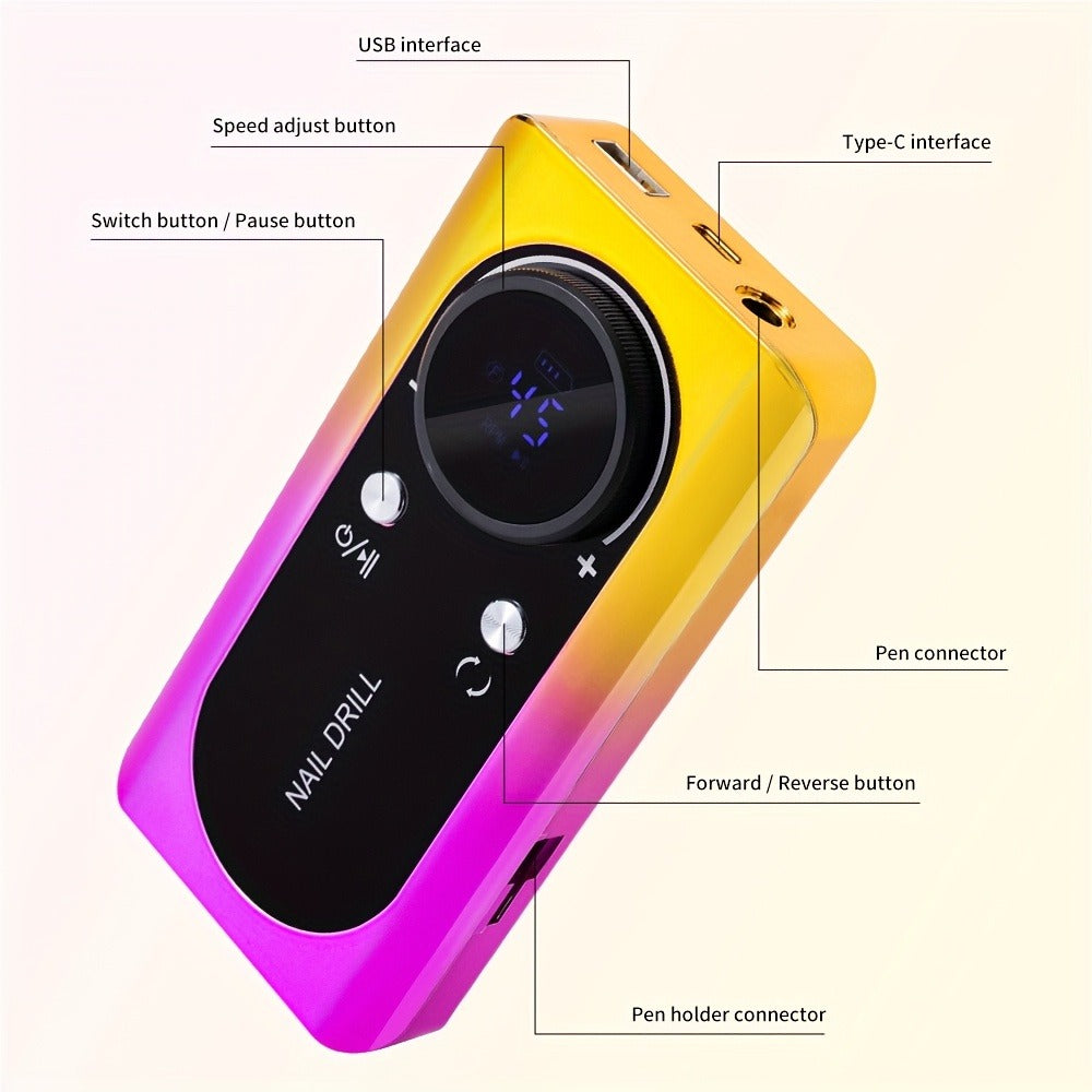45000RPM Portable Electric Nail Drill Machine with LCD Display Nails Sander for Acrylic Gel Polish Rechargeable Nail Tool