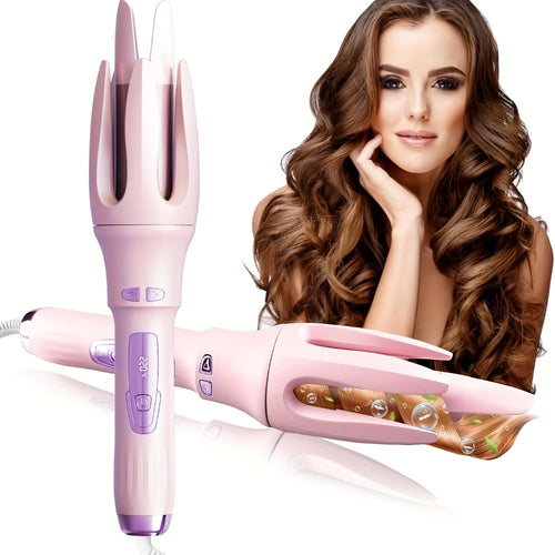 Automatic Curling Iron 32mm with 4 Temperature Settings, Essential Oil Coating & Anti-Scald Protection — Moisturizing Hair Care Technology, Purple, Includes Hairpins and Comb