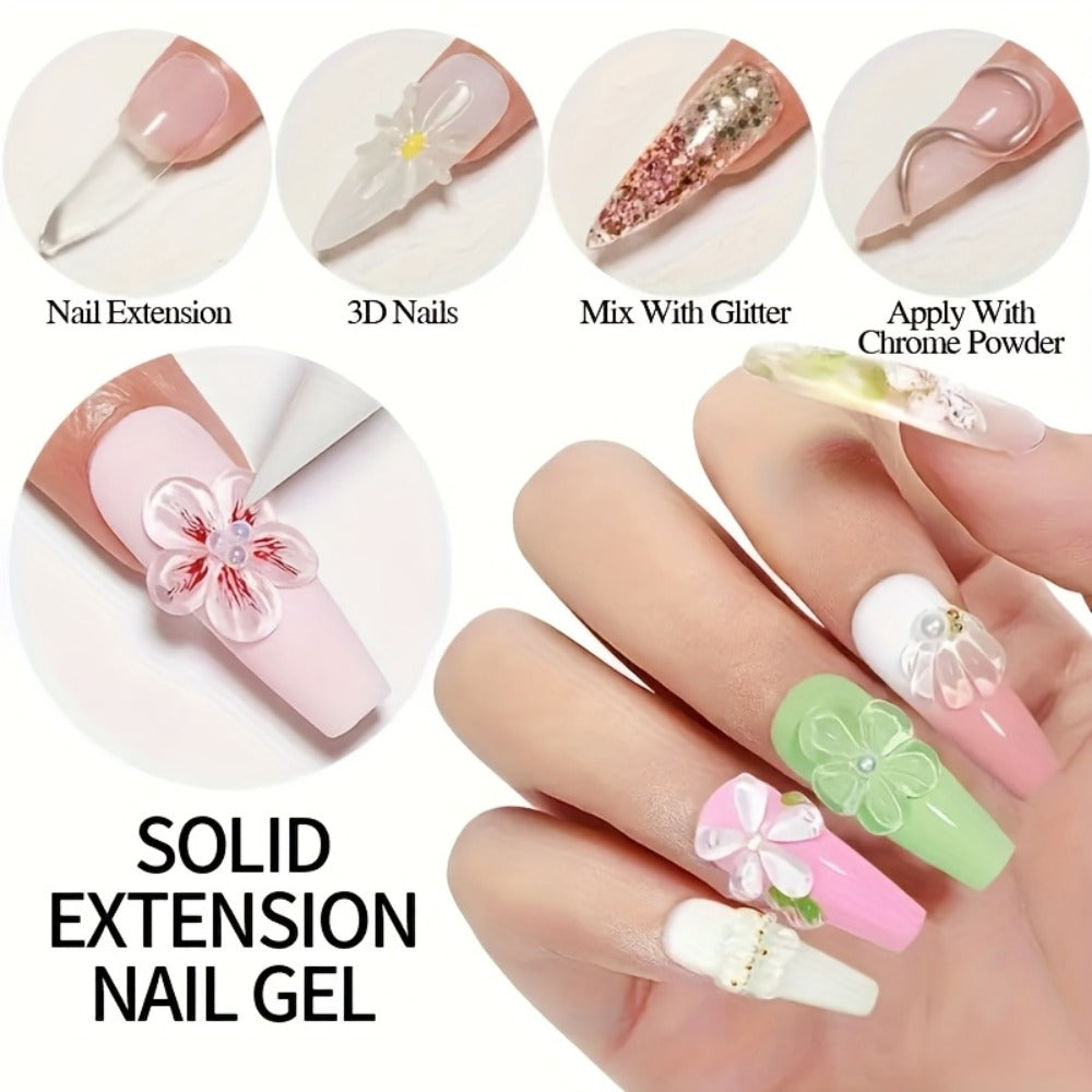 Clear 100G Non-Stick RINO Solid Extension for Nail Gel - 3D Sculpture And Rhinestone Adhesive, Easy Application, Odorless, Soak-Off LED Gel for Nail Art, with Alcohol-Free for Home Salon Use