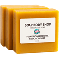 Turmeric & Kojic Acid Soap 3-Pack – Handmade, Kojic Acid, Lemon Essential Oil, Coconut Oil, Goat’s Milk – Cleansing & Moisturizing Face & Body Soap, Acne, Backne & Radiant Skin