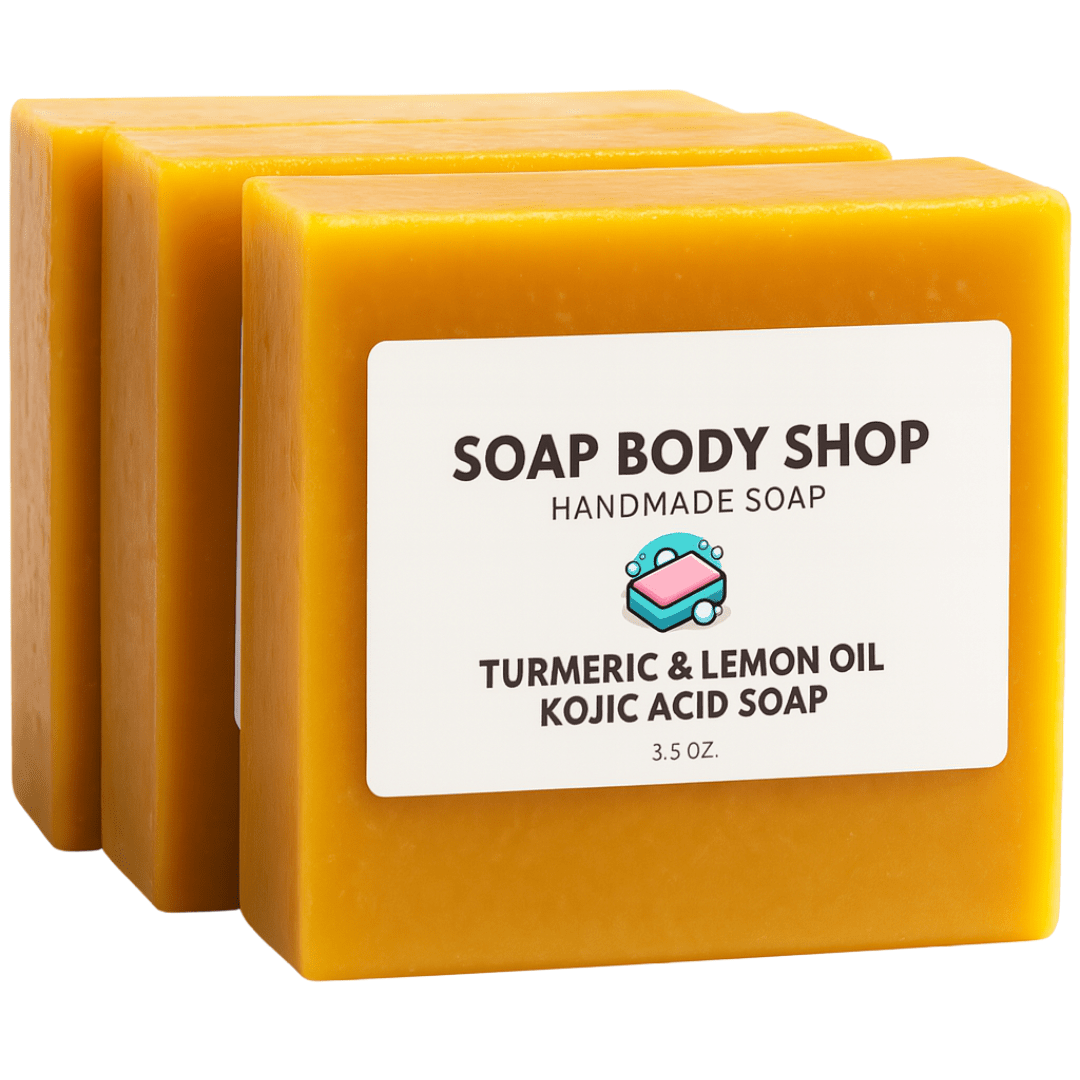 Kojic Acid Soap Turmeric 3-Pack Handmade Face Body Bar with Lemon Essential Oil Coconut Oil Goat Milk Cleansing Moisturizing Acne Backne Radiant Skin Brightening