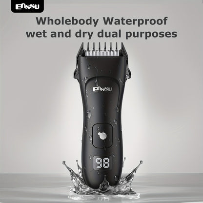 Body Hair Trimmer IPX7 Waterproof Electric Groomer for Men Replaceable Ceramic Blade LCD Display Full Body Bikini Private Parts Trimmer Shaver Gift