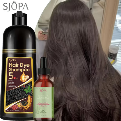 Hair Coloring Shampoo 5-in-1 Herbal Formula with Rosemary Oil - 100% Gray Hair Coverage Long Lasting Moisturizing Unisex Color Shampoo Set Black Brown Purple Red White Multi Color 500ml