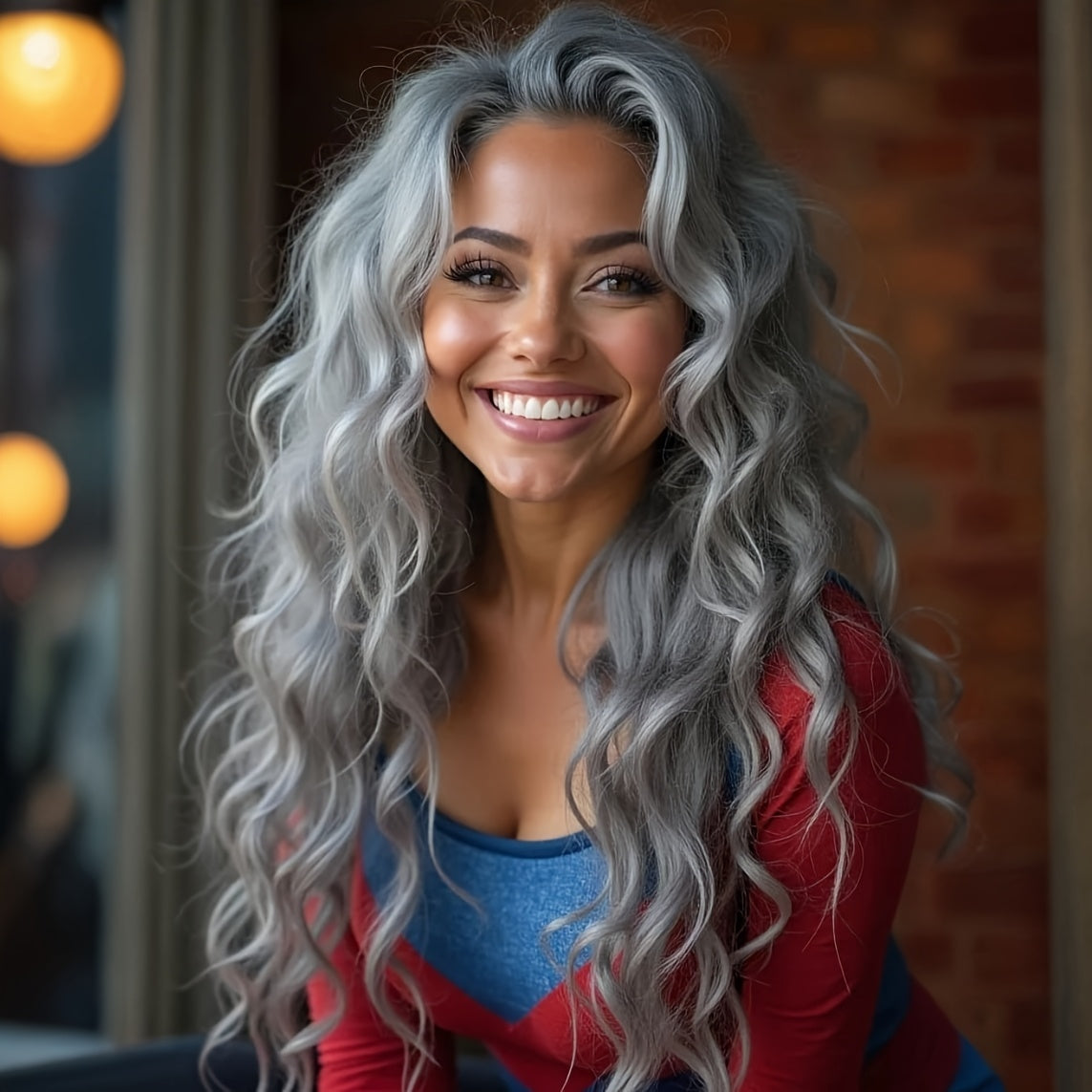 Ombre Blonde Lace Front Synthetic Wigs, Long Wavy 200% Density Pre Plucked Glueless Wigs with Hairline, 13x4 HD Transparent Lace Front, Body Wave for Women, Grey Blue, Daily Wear Christmas Halloween Party Wig, 4/27