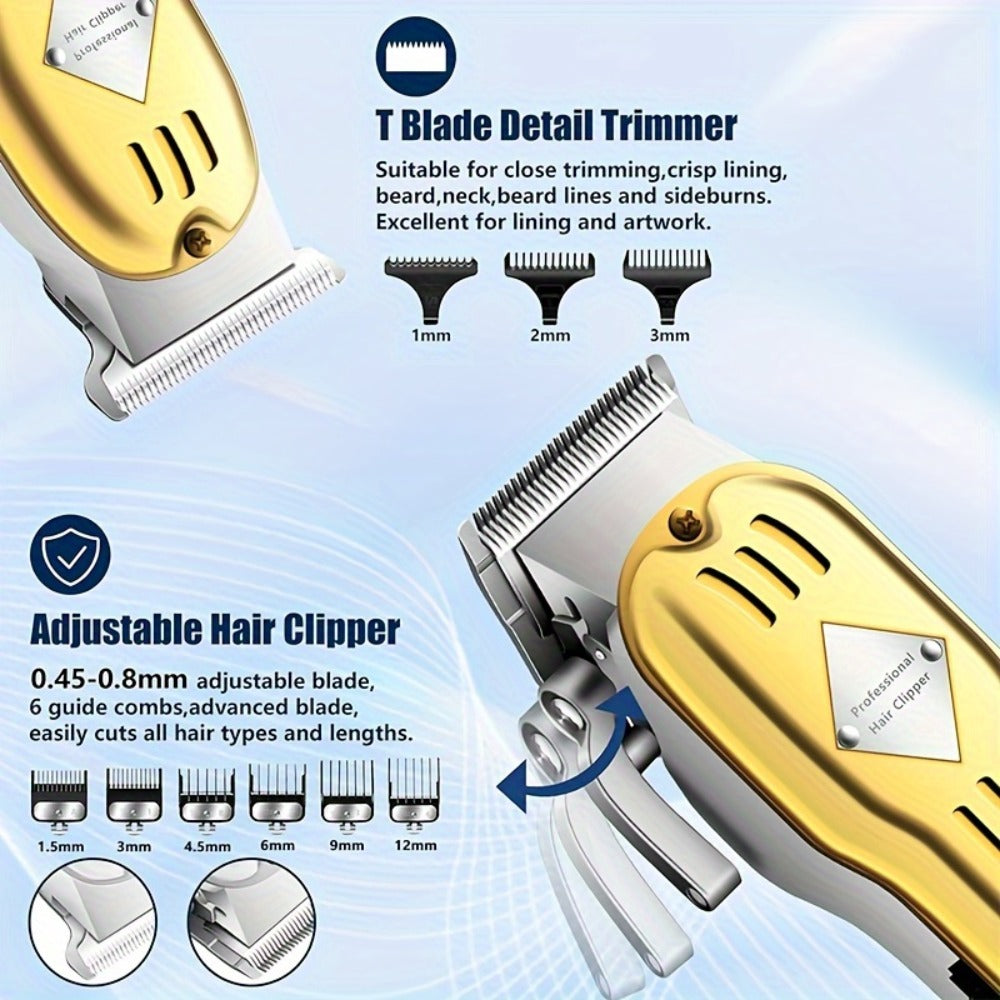 Grooming Combo Set for Men Hair Clipper Foil Shaver Detail Trimmer Adjustable Blades USB Rechargeable LCD Display Complete Accessories Home Barbershop Kit