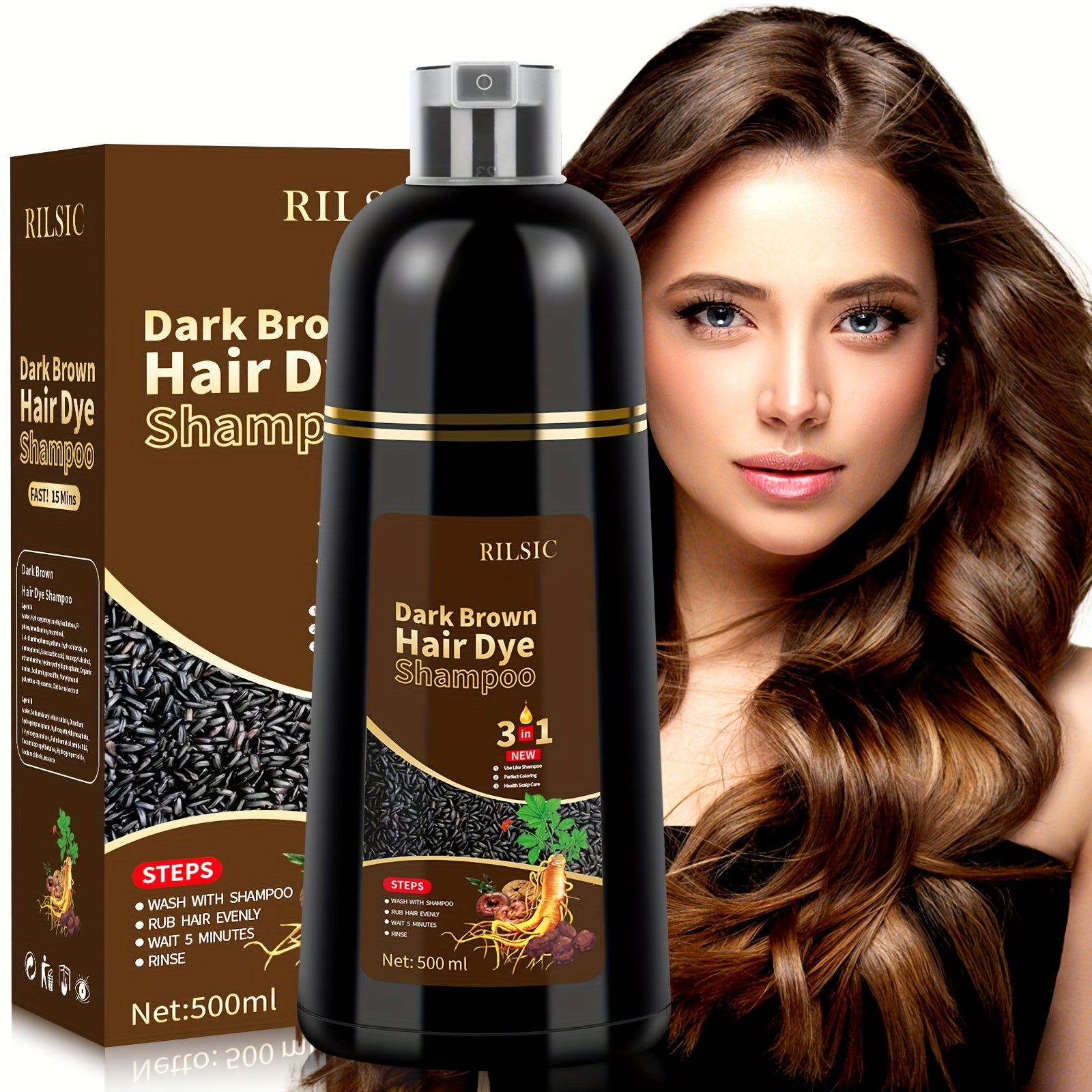 2pcs Hair Dye Shampoo For Grey Hair, 16.91oz Herbal Natural Hair Dye 3 In 1, Instant Hair Colour Shampoo, Plant Squalene Hair Shampoo, Hair Dye Hair Color Shampoo Coloring In Minutes For Women Men