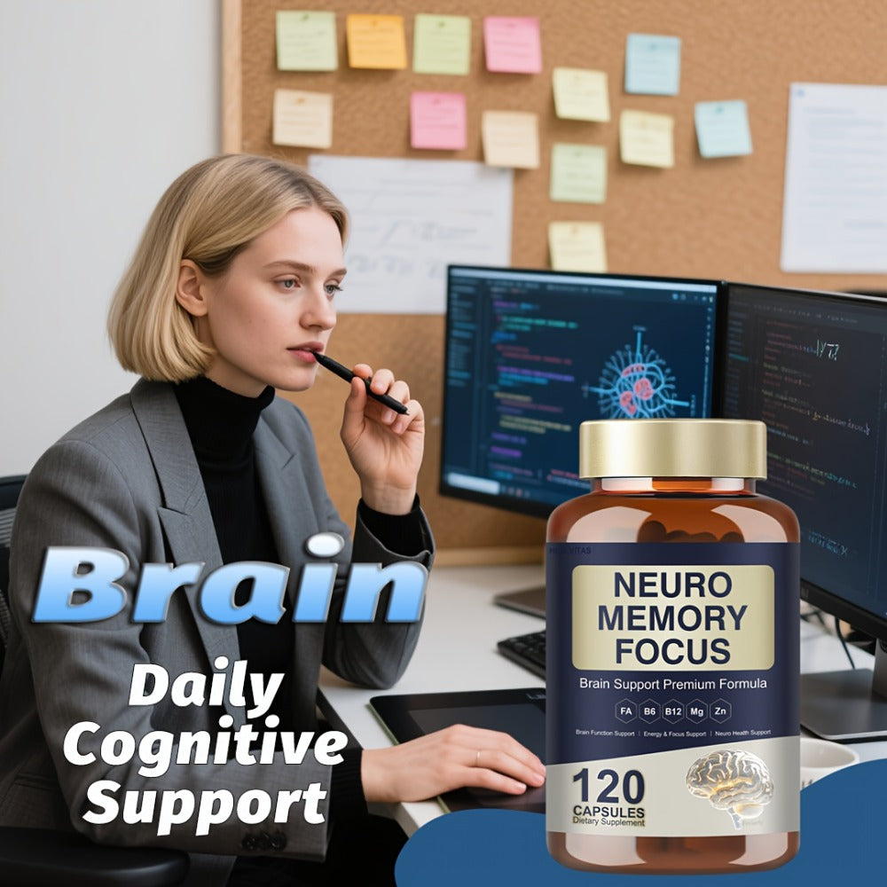 1/2/3pcs - Cognitive Brain Supplement for Memory & Focus-120 Capsules - Mental Clarity, Focus & Neuro Protection - Nootropic Blend with L-Tyrosine, Ginkgo Biloba, Bacopa Monnieri & Alpha GPC- Gluten Free - for Men & Women
