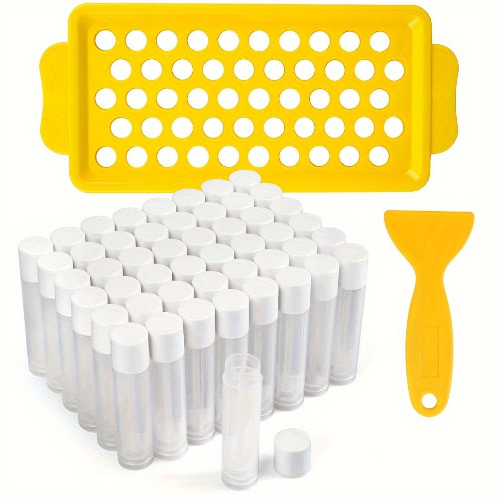 Lip Balm Tubes with Filling Tray and Spatula Set, 50Pcs 5.5ml 3/16 Oz Clear Lip Balm Containers, BPA Free & Leak Free Lip Balm Making Kit
