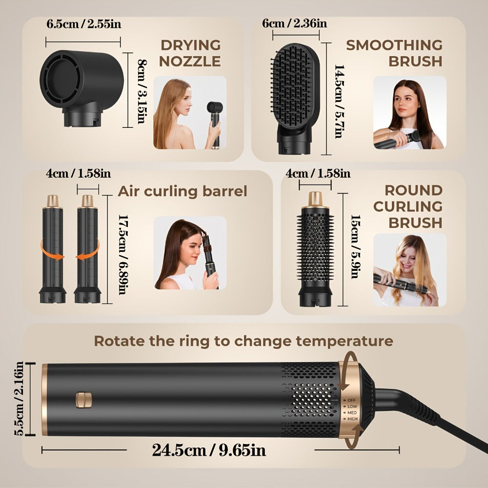 5-in-1 Hair Styler Brush Negative Ion Technology – Hot Air Blow Dryer, Curler & Straightener Multi-Function Styling Brush for Women – Black, Grey, Pink