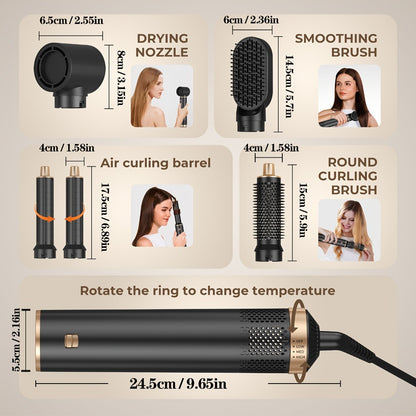5-in-1 Hair Styler Brush Negative Ion Technology – Hot Air Blow Dryer, Curler & Straightener Multi-Function Styling Brush for Women – Black, Grey, Pink