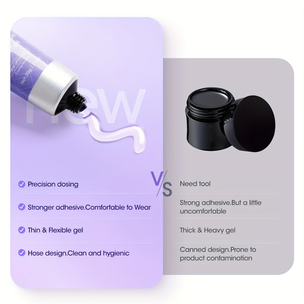 Gellen Solid Nail Glue Gel for Press on Nails, 30G Gel Nail Glue with Light for Acrylic Nails, Clear 3D Sculpture Gel Super Strong Solid Nail Glue Gel for Gel Tips /Led Lamp Cured Strong Adhesive Acrylic Nail Tips Nail Art Home, Christams Gift