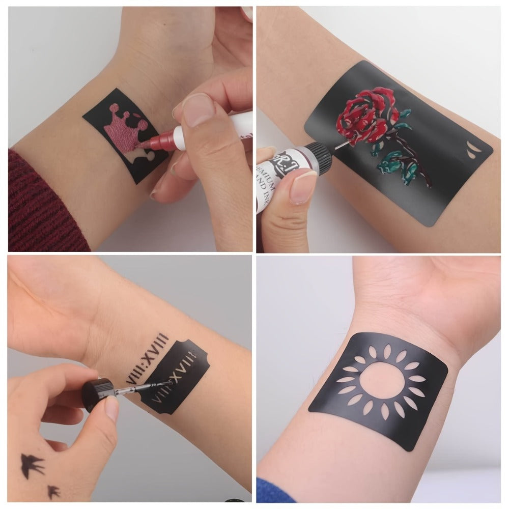 Temporary Tattoo Stencil Set 8pcs Hollow Floral Designs for Arms Hands Forearms Airbrush Spray Paint Flash Tattoo Kit Valentine Wedding Party Body Art Supplies