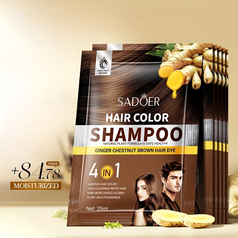 1 Box of 10 Packs of Portable Individual Packaging, Black/Brown/Chestnut Shampoo - Shampoo, 3-In-1 Hair Color Shampoo Natural Hair Dye Deep Cleansing Shampoo for Women And Men