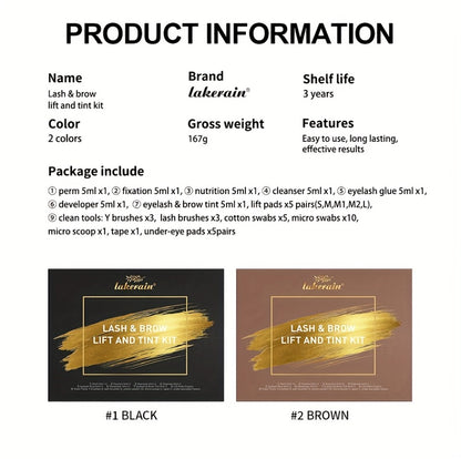 Lash and Brow Lift Tint Kit Brow Lamination Eyelash Perm Set - Long-Lasting Fuller-Looking Lashes & Brows Salon or Home Use Easy DIY Tint Dye Kit Black Brown