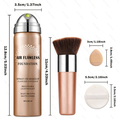 Liquid Foundation Spray - Silky Mist Magic Minerals Formula, Flawless Full Coverage Setting Spray Foundation for Mature & All Skin Types | 8 Shades from Natural to Tan | Lightweight Matte Finish