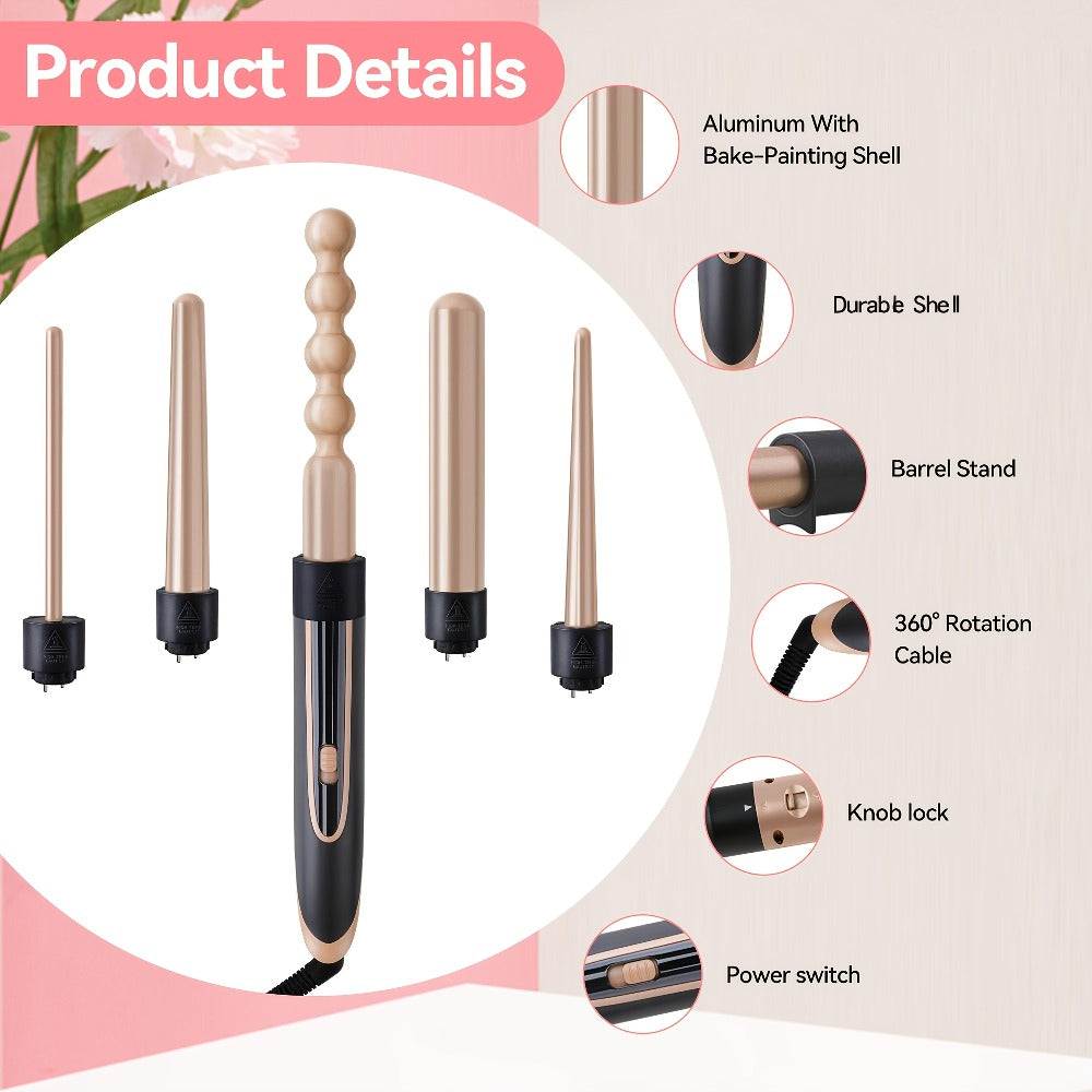 Hair Curling Wand 5in 1 Hair Curlers Iron Set 0.4" - 1.25" with 5 Ceramic Interchangeable Barrel for Long Short Hair Styling Tool for Women Gifts Birthday Christmas Thanksgiving Day New Year Festival Hairstylist Essentials Styler Fast Heat Brush