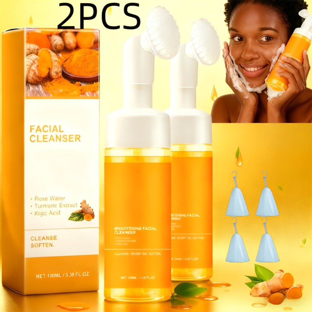 2pcs Turmeric Skincare Facial Cleanser, Controls Oil, Refines Pores, Deeply Cleanses The Face, Moisturizes The Skin, Gently Balances Oil, Rich in Kojic Acid And Turmeric, Suitable for Both Men And Women, The Best Christmas Gift, Travel-Friendly
