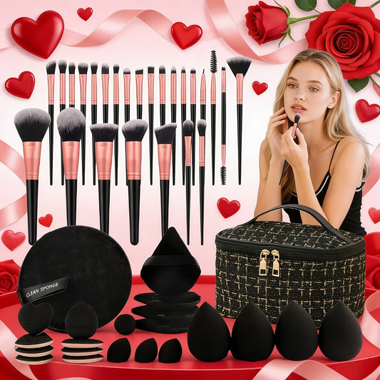 41/47pcs Makeup Brush Set, Face And Eyeshadow Blending Kit With Ultra-Soft Concealer, Cheek&Contouring Sponges For Flawless Application On All Light Beige Types. Wet Or Dry Use-Expands To Full Size, Retractable Makeup Brush, Small Makeup Brushes