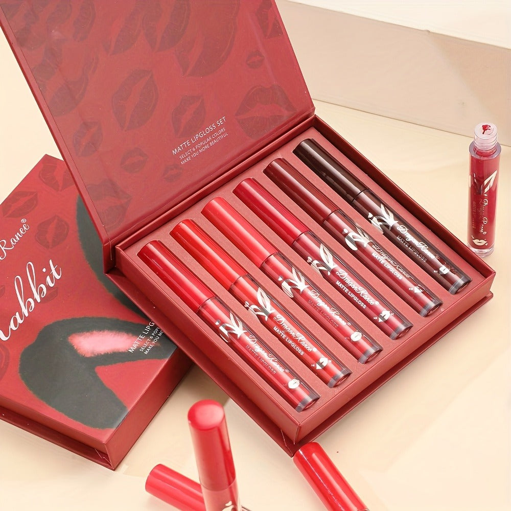 Lip Glaze Set 6 Pcs Red - Long-Lasting Non-Transfer Squalane Formula, Moisturizing Lip Tint for Beginners & Beauty Lovers, Vibrant Red Lip Color Gift Set