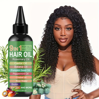 Rosemary Hair Oil 9-in-1 100ml — Rice Water, Castor, Batana, Biotin & Keratin Blend, Moisturizing Smoothing Split End Repair Hair Oil for All Hair Types