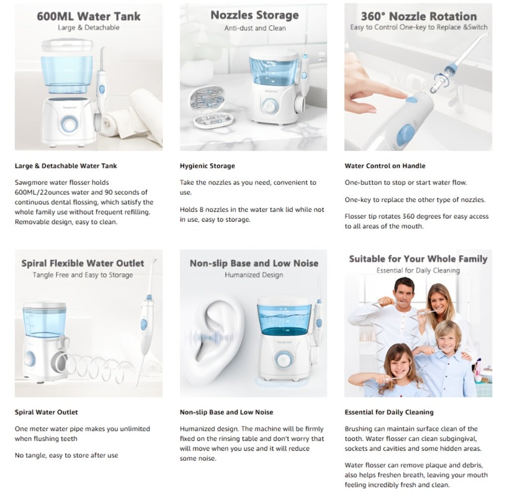 FC166 Water Flosser for Teeth/Braces, 20.29oz Large Capacity, 10 Adjustable Pressure Levels, 8 Family Nozzles, Professional Oral Irrigator for Teeth Cleaning, Electric Household Desktop Water Flosser and Electric Toothbrush, Birthday Gift