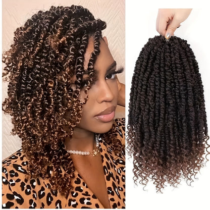 Passion Twist Crochet Hair 8 Packs Pre-Twisted Pre-Looped Curly Ends Bohemian Short Twist Braids Women 8-12 Inch 1B Natural Black Honey Blonde Auburn Burgundy Copper