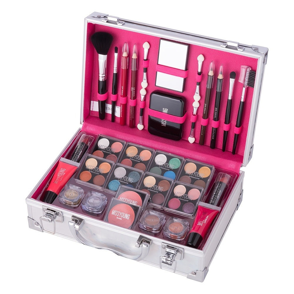 Makeup Set 56pcs Professional Full Face Kit Eyeshadow Lipstick Blush Lip Gloss Eyebrow Pencil Glitter Powder Brushes for Beginners Wedding Stage Holiday Gift