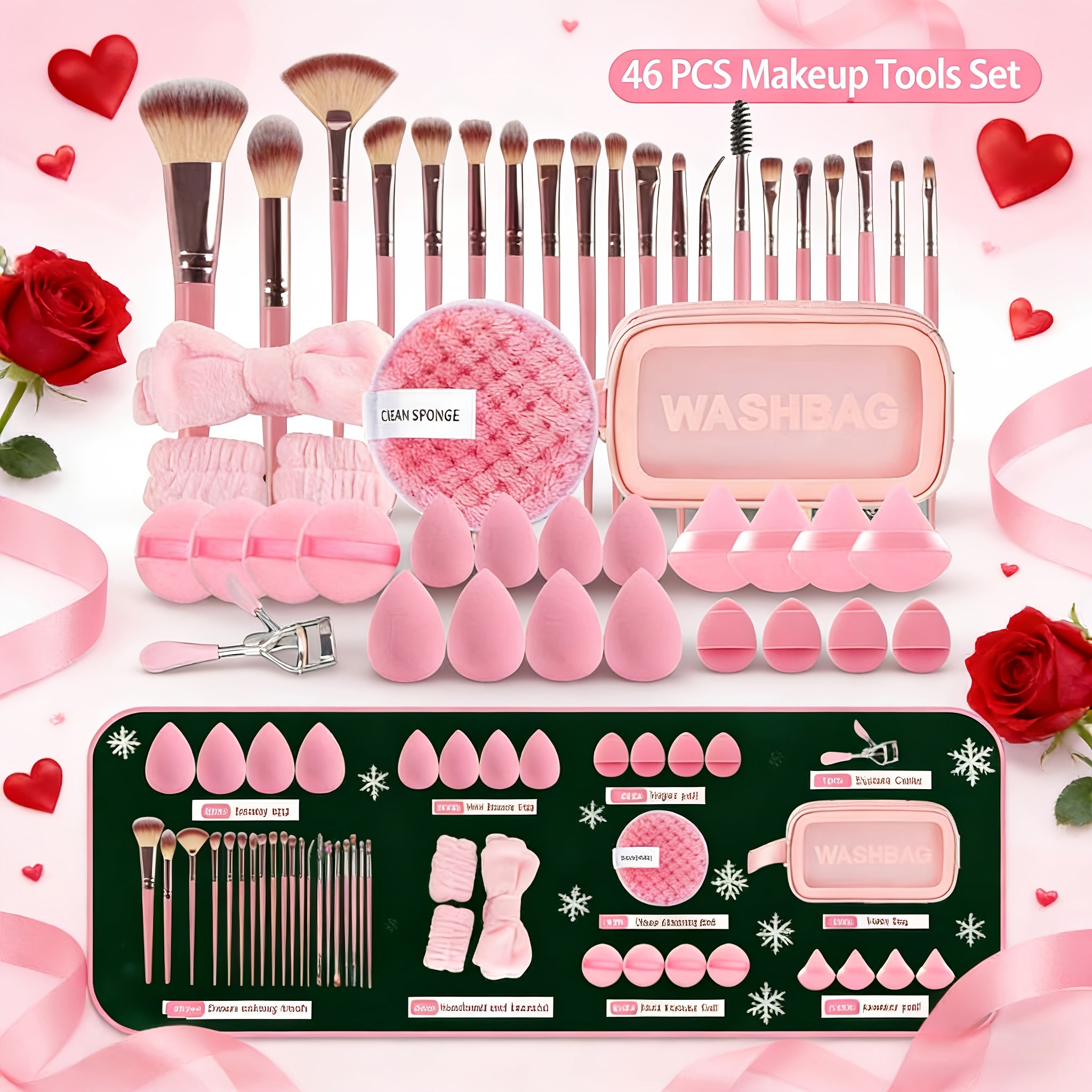 46pcs Makeup Brush And Sponge Set Professional Makeup Brush Set Triangle Foundation Puff Cleaning Foundation Puff Makeup Tool Set