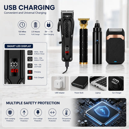 Rechargeable Electric Grooming Kit with LCD Display - Cordless Hair Clipper & Trimmer Set for Home, Travel & Car Use, Gift for Men, Husbands & Boyfriends