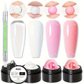 RINO 5pcs/Set Solid Gel Builder for Nails Starter Kit Clear Nude Nail Extension 3D Gel Nail Art Nail Glue for Acrylic Nails Rhinestone Gel Sculpture Molding Gel Hard Gel with Flower Molds Sculpting Brush