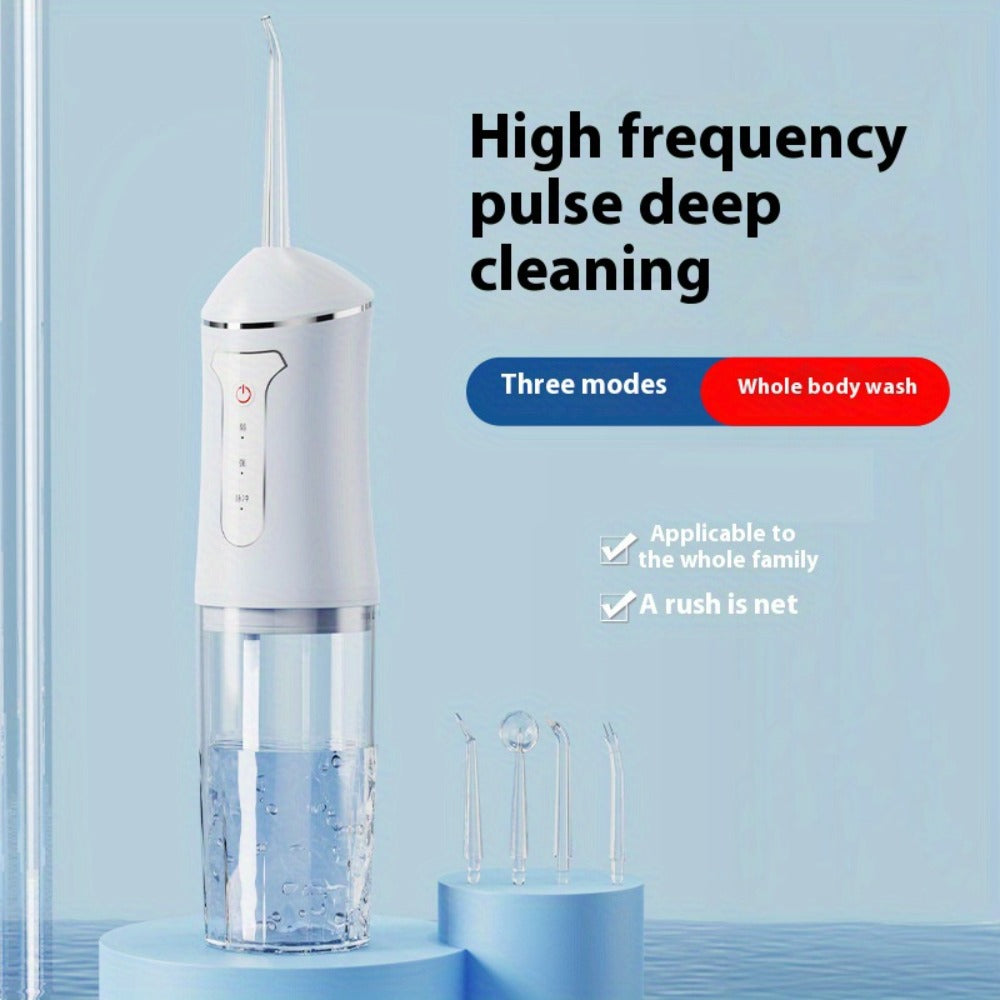 Portable USB Rechargeable Water Flosser with Smart Chip - Stylish Black Electric Orthodontic Appliance Suitable for Healthy Gums, Including 4 Nozzles And Orthodontic Nozzles, 3 Cleaning Modes, Essential for Travel, Valentine'S Day Gift