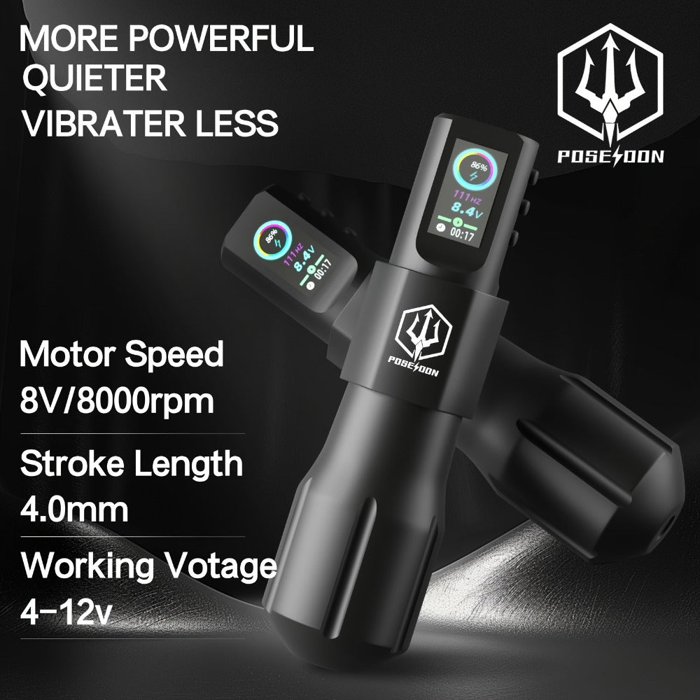 POSEIDON Tattoo Gun Kit-Tattoo Pen with 20pcs Tattoo Needles Cartridge And Wireless Power, Tattoo Pen Kit with Digital LED Display, Tattoo Machine Tattoo Supplies for Artist