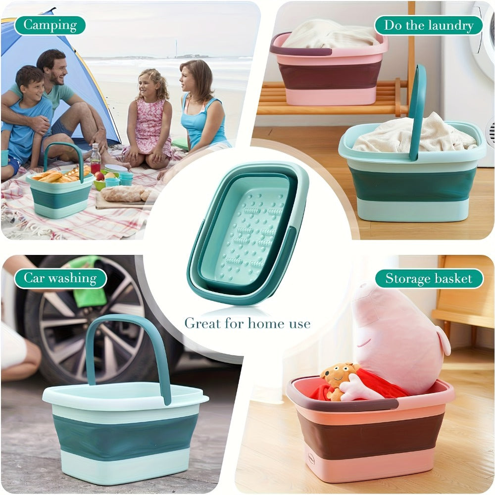 Collapsible Foot Bath Basin Foot Soak Tub, 15L/4 Gallons Large Foot Soaking Tub with Massage Acupoint for Soaking Feet, Pedicure Bowl Foot Spa, Multifunction Plastic Bucket with Handle, Foldable Laundry Basket