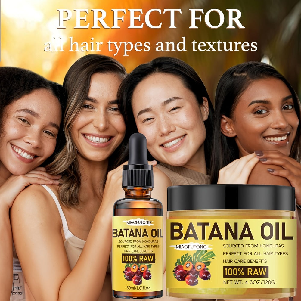 Batana Oil for Hair Growth 2pcs Set — Natural Honduran Hair Treatment Oil for Dry Damaged Hair Moisturizing Strengthening Shine-Boosting Scalp Nourishment Promotes Fuller Healthier Hair