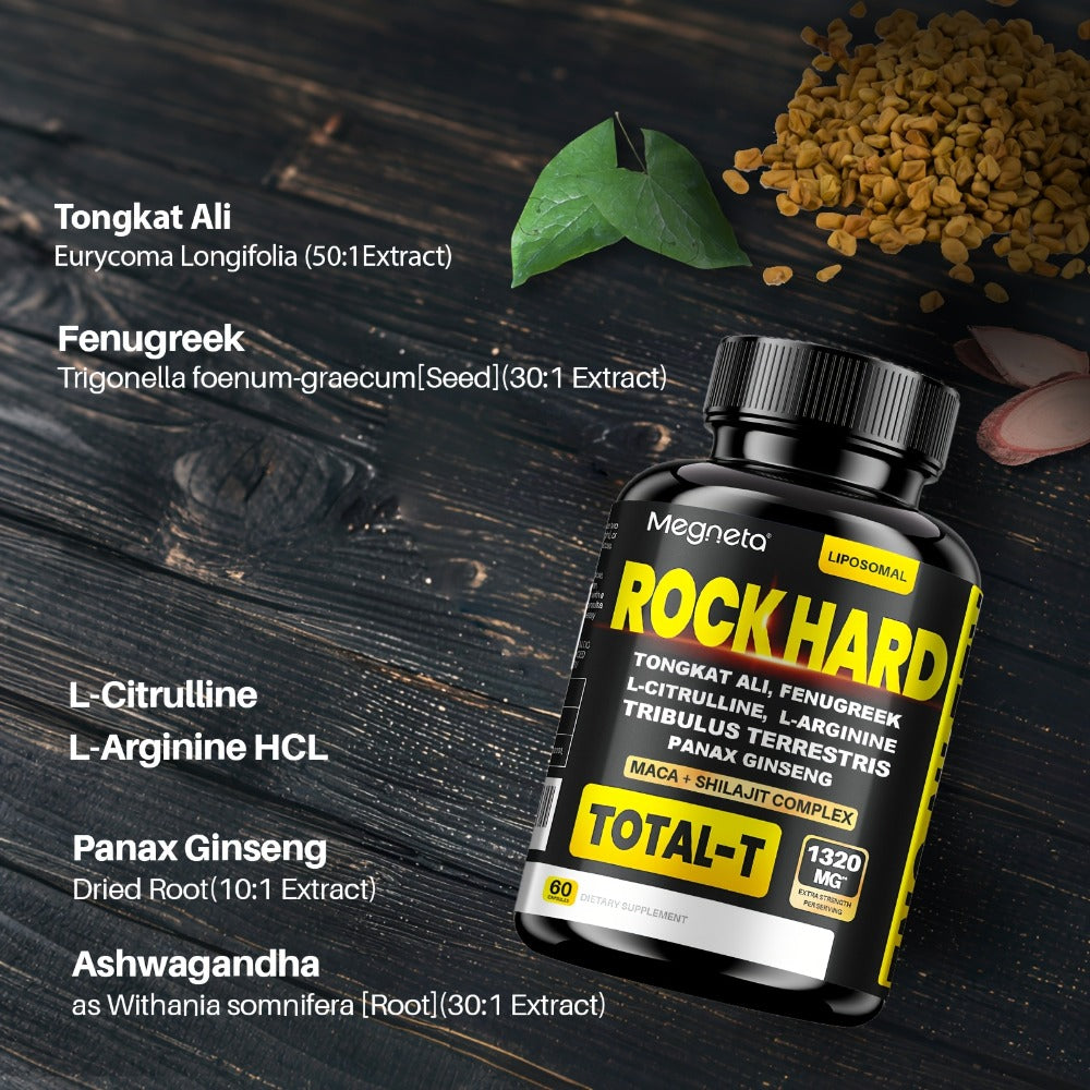 ROCK HARD Capsules| Enhanced Formula with Tongkat Ali, Tribulus Terrestris, Fenugreek & L-Citrulline|60 Count, 1 Month Supply