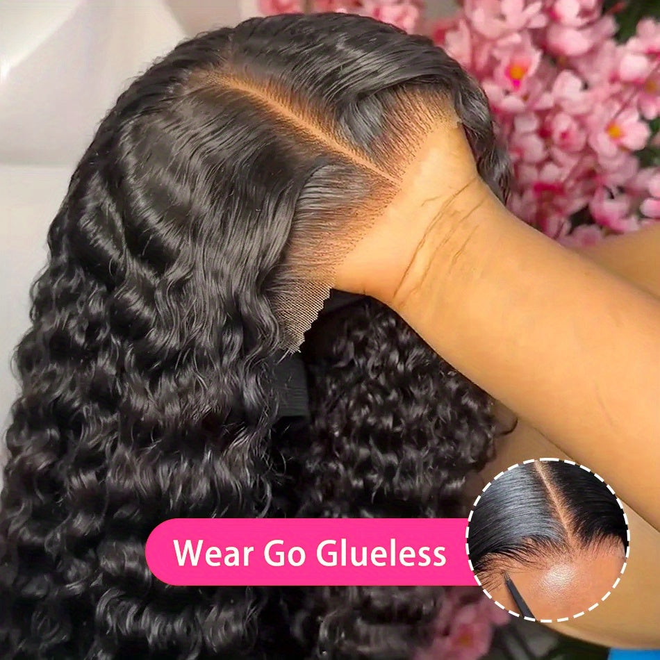 Wear And Use These Glueless Human Hair Wigs That Are Pre-Plucked And Pre-Cut, Featuring a 13X4 HD Deep Wave Lace Closure with 250 Density, Designed for Easy Wear Without Glue, Perfect for Beginners in a Natural Shade