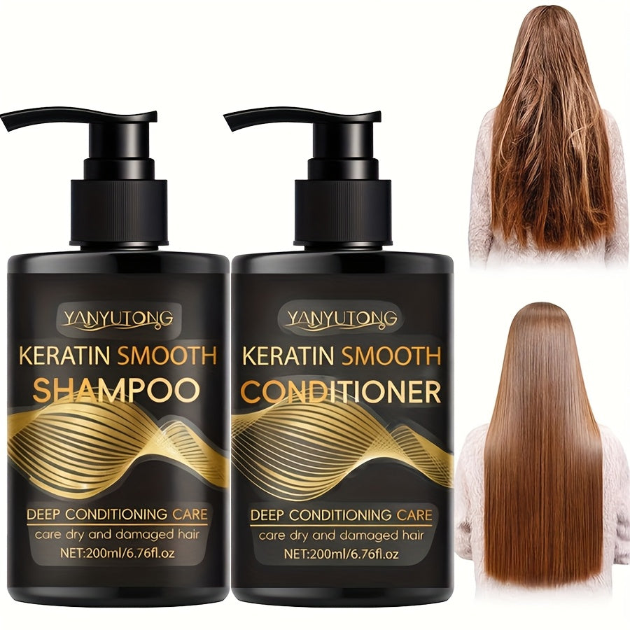 400mlKeratin Hair Care Set, 200mlShampoo+200mlconditioner, Moisturizes Hair And Scalp, Breaks And Splits-professional, Non Frizzy And Silky Hair For Dyeing Hair And Heat Damage, For All Hair Qualities, Valentine'S Day, New Year, Mother'S Day Gifts