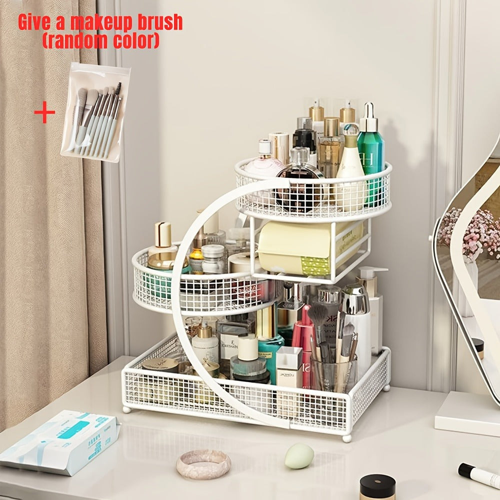 Lightweight Metal Cosmetic Storage Rack with Makeup Brushes No-Installation Countertop Organizer for Dresser Bathroom Vanity Skincare Makeup Black White