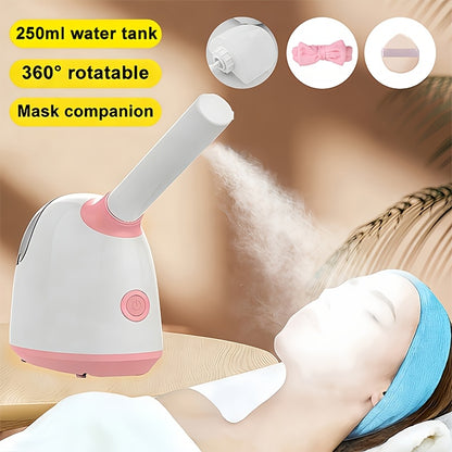 Nano Ionic Facial Steamer Deep Pore Cleansing Warm Mist Humidifier Vaporizer Home Sauna Spa Skin Moisturizing 3-in-1 Portable Large Tank Pink Gift for Women