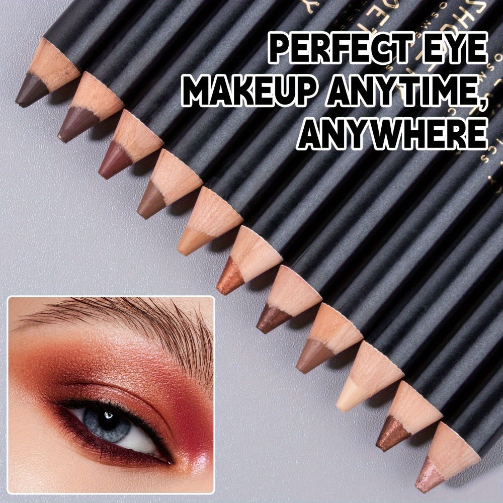 Eyeshadow Pencil Set 12pcs — Matte & Shimmer Thick Stick Foam Eye Shadow Pencils, Multi-Color Blendable Eyeliner Eyeshadow Sticks for Eye Makeup, All-in-One Eye Look