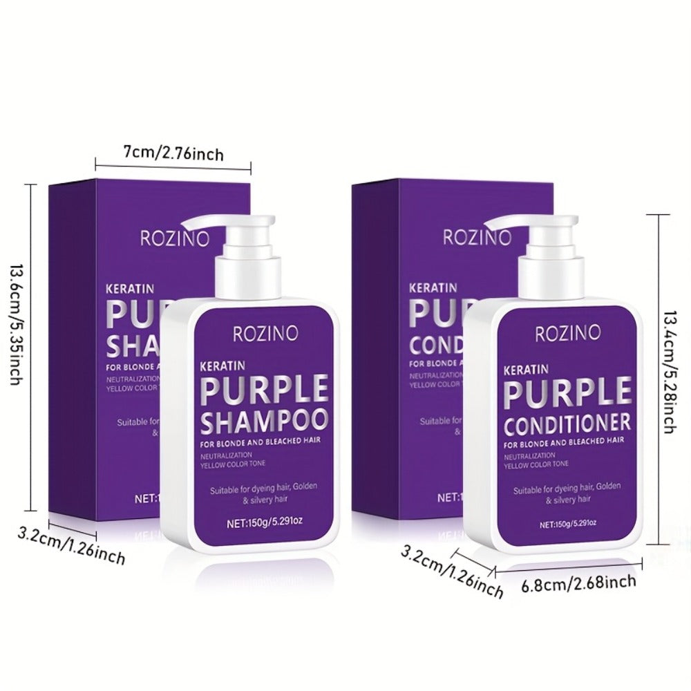 Purple Shampoo and Conditioner Set 2PCS - Toning Brass Neutralizer for Blonde, Silver & Platinum Hair - Strengthens Roots, Improves Shine & Flexibility, Color-Treated Hair Care
