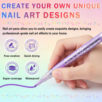 Nail Art Pen Set 36 Colors Waterproof Acrylic Nail Polish Pens for Painting Liner Dotting French Tips Drawing Gel Decoration DIY Manicure Kit Black White Fine Brush Tip Beginner Pro
