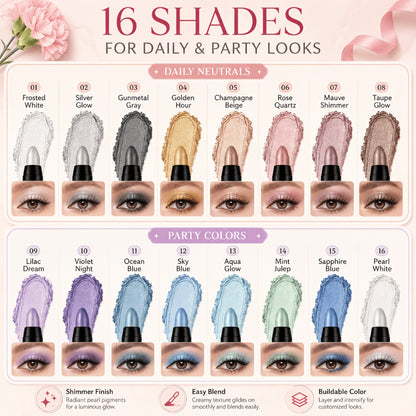 Eyeshadow Stick Set 16 Colors Highly Pigmented Waterproof Matte & Shimmer Eye Makeup Pencil Kit - Blendable Crease-Proof Long-Lasting Eye Crayon for Women Beginners Daily & Glam Looks