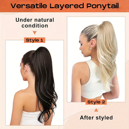 Drawstring Ponytail Extension for Women Synthetic Clip In Wrap Around Pony Tail Long Wavy Layered 26 Inch Blonde Brown Ash Brown Highlighted Multi Color No Glue No Heat