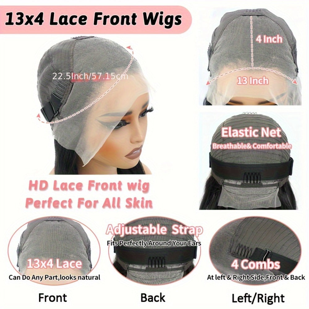 13x4 HD Lace Front Wig Human Hair 200% Density Brazilian Straight Wig Pre-Plucked Baby Hair Ear to Ear Swiss Lace Glueless Natural Hairline 8-38 Inch