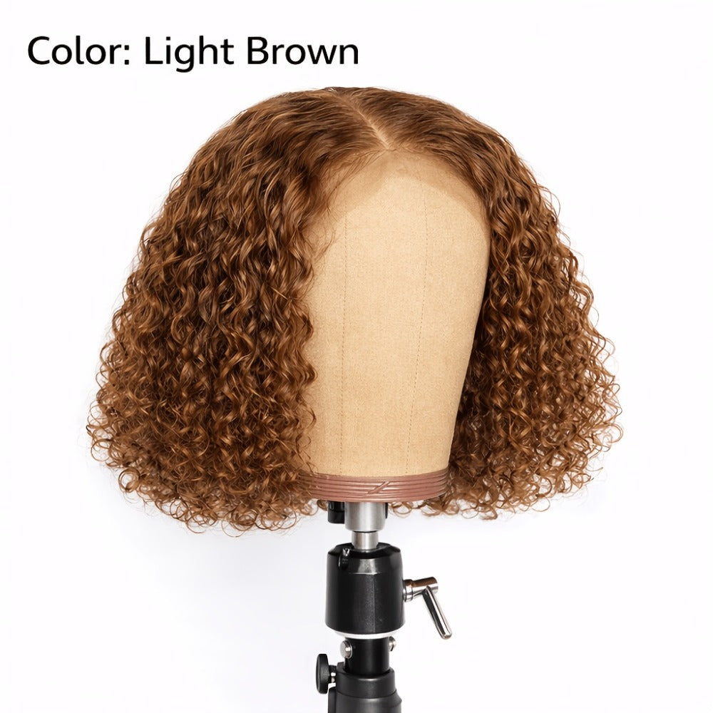 Deep Wave Curly Bob Wig Glueless Rose Net Cap - Secure Fit Short Curly Wig for Women Burgundy Golden Dark Brown Light Brown 14 Inch